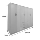 Dulap cu șase uși pentru depozitare, lemn, alb, 200x42x180 cm