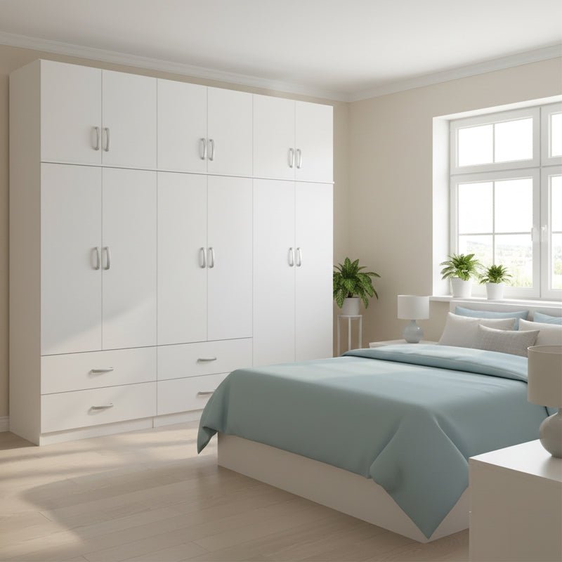 Dulap Athos cu 6 usi si loft, 240x42x240 cm - Alb