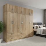 Dulap Athos cu 6 usi si loft, 240x42x240 cm - Stejar