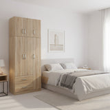 Dulap Athos cu 3 usi, 2 sertare si loft, 90x42x240 cm - Stejar