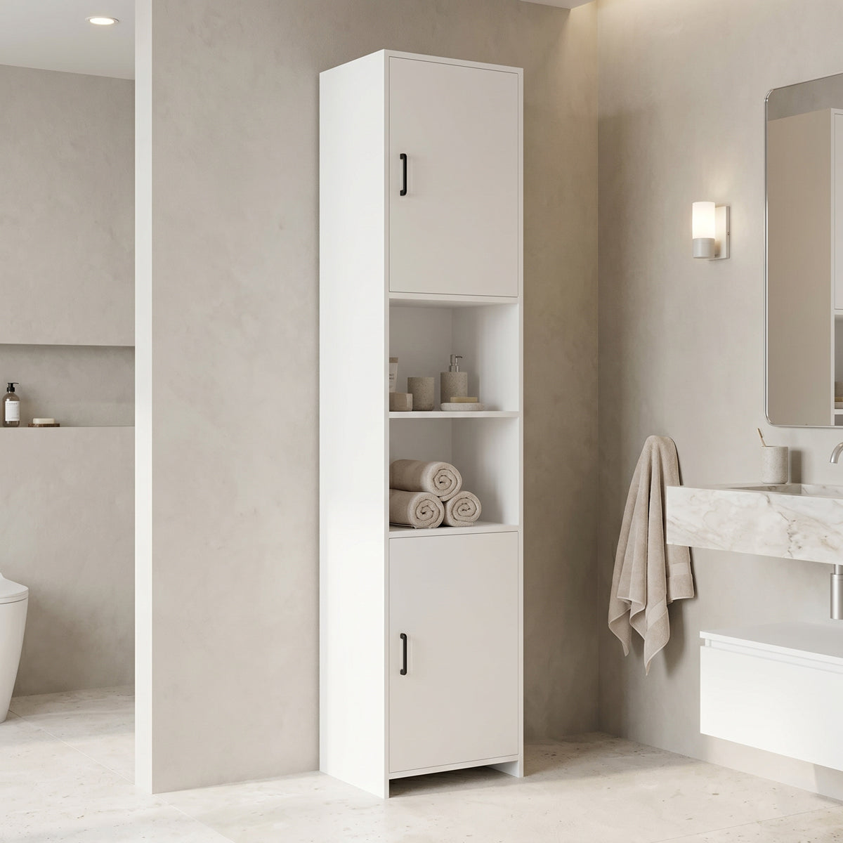 Dulap de baie Column-cabinet Perlina, Alb, 40x32x175 cm
