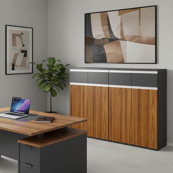 Dulap de birou profesional Oscar, Lemn, Nuc, 160x40x120 cm