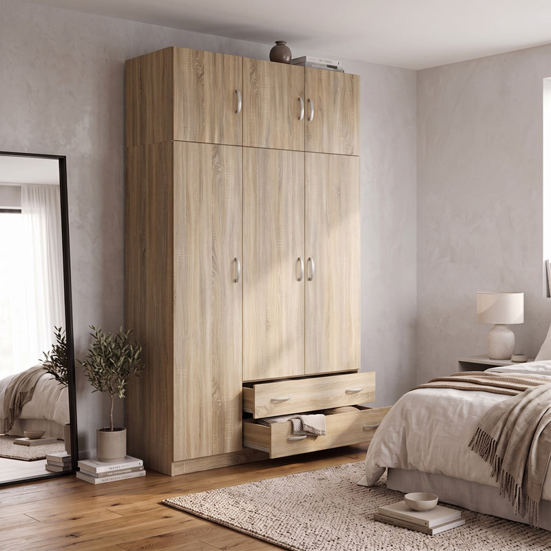 Dulap de haine Alvia, 3 usi, cu extensie superioara, 150x51x240 cm - Sonoma