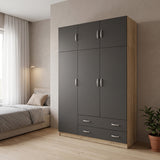 Dulap de haine Alvia, 3 usi, cu extensie superioara, 150x51x240 cm - Sonoma-Antracit