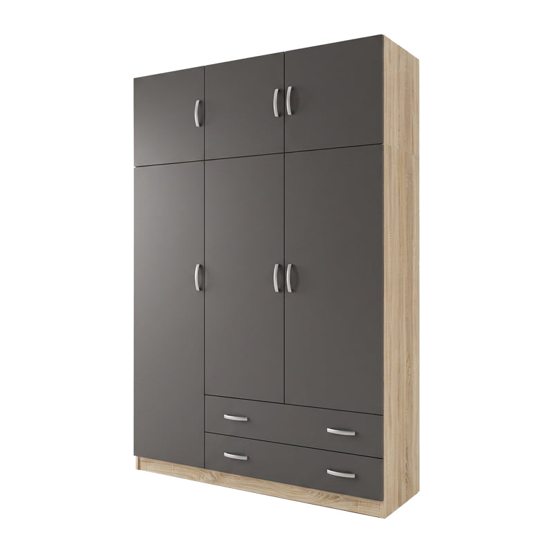 Dulap de haine Alvia, 3 usi, cu extensie superioara, 150x51x240 cm - Sonoma-Antracit