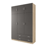 Dulap de haine Alvia, 3 usi, cu extensie superioara, 150x51x240 cm - Sonoma-Antracit