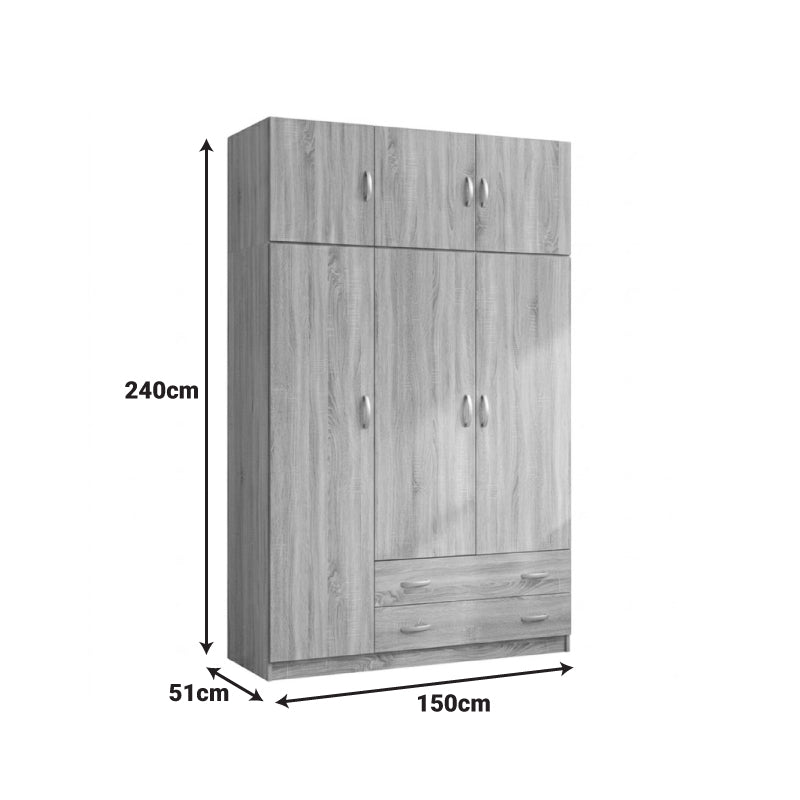 Dulap de haine Alvia, 3 usi, cu extensie superioara, 150x51x240 cm - Sonoma-Antracit