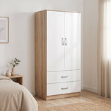 Dulap de haine Double-leaf wardrobe cu 2 drawers Alvia, Diverse culori, 80x52x180 cm - Alb-Sonoma
