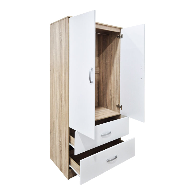 Dulap de haine Double-leaf wardrobe cu 2 drawers Alvia, Diverse culori, 80x52x180 cm - Alb-Sonoma
