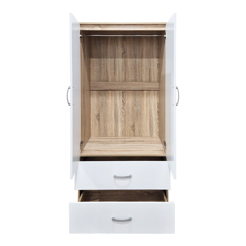 Dulap de haine Double-leaf wardrobe cu 2 drawers Alvia, Diverse culori, 80x52x180 cm - Alb-Sonoma