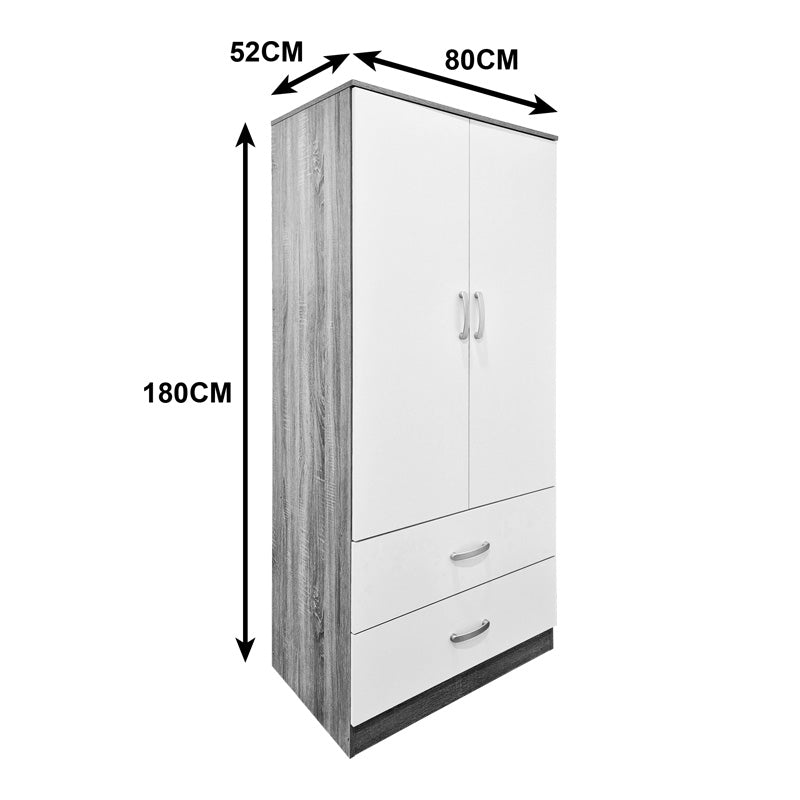 Dulap de haine Double-leaf wardrobe cu 2 drawers Alvia, Diverse culori, 80x52x180 cm - Alb-Sonoma