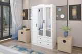Dulap de Haine Sahra cu 3 Usi cu Oglinda si 2 Sertare, Alb, 105 x 186 x 56 cm
