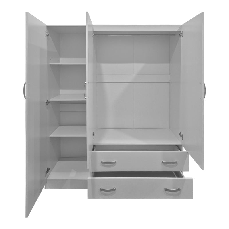 Dulap de haine Three-leaf wardrobe cu 2 drawers Alvia, wenge, 150x51x180cm - Alb
