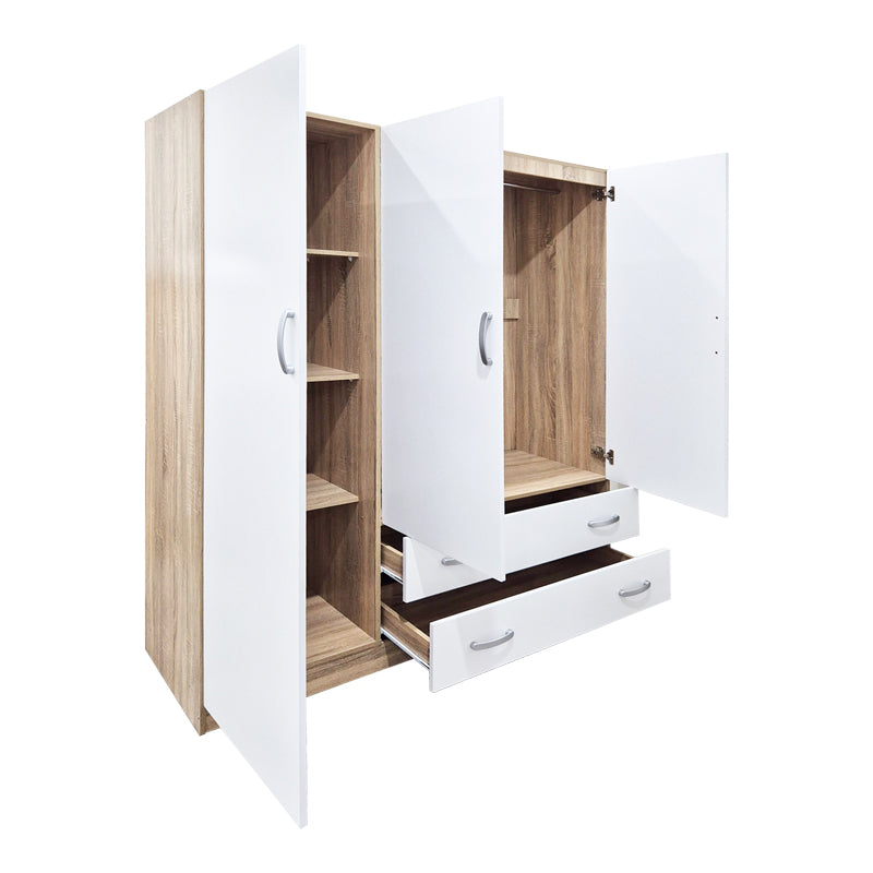 Dulap de haine Three-leaf wardrobe cu 2 drawers Alvia, Diverse culori, 150x51x180cm - Alb-Sonoma