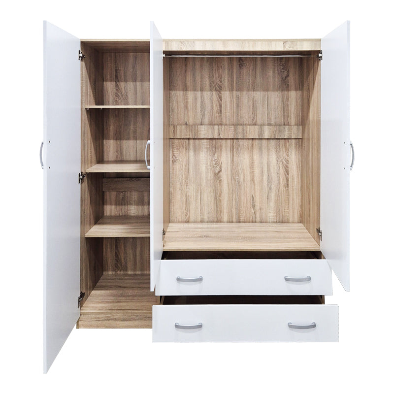 Dulap de haine Three-leaf wardrobe cu 2 drawers Alvia, Diverse culori, 150x51x180cm - Alb-Sonoma