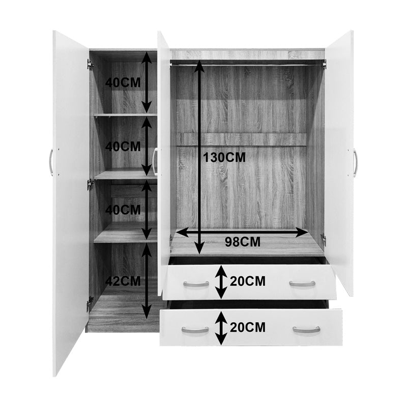 Dulap de haine Three-leaf wardrobe cu 2 drawers Alvia, Diverse culori, 150x51x180cm - Alb-Sonoma