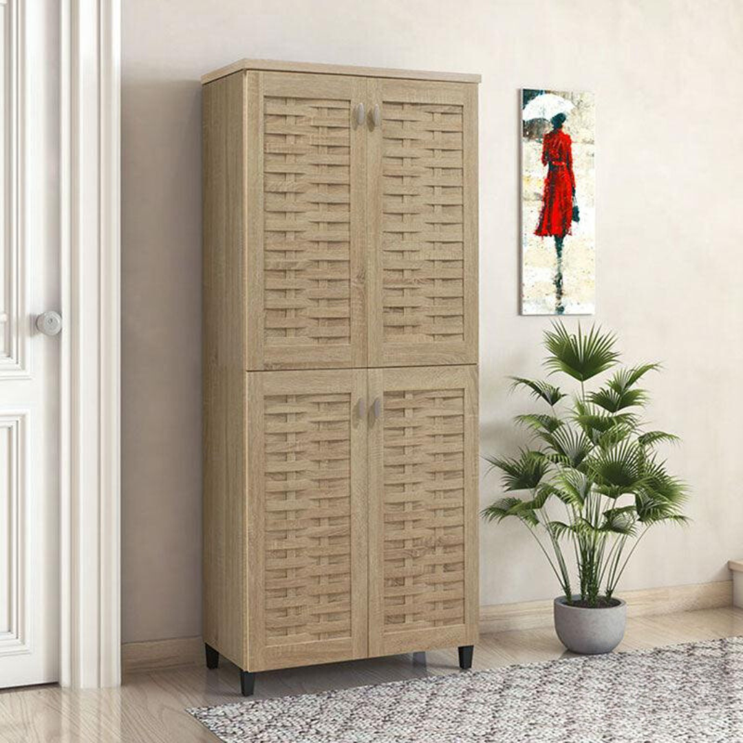 Dulap de pantofi Mantam 4 usi, 24 - 30 de perechi, Sonoma - Nuc, 78x40x170 cm - Sonoma