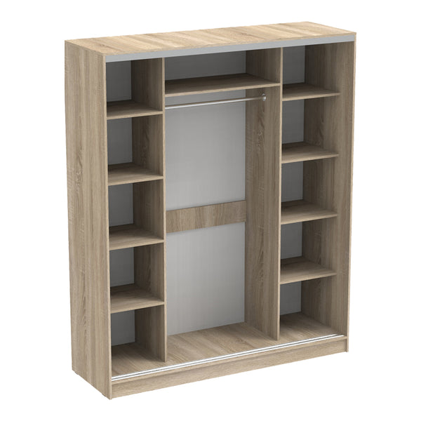 Dulap dormitor cu 2 usi glisante cu oglinda Aparador, Alb - Stejar, 180x60x220 cm