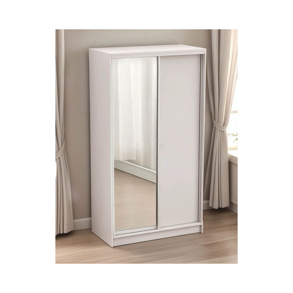 Dulap dormitor cu usi glisante si oglinda Korredor, Sonoma, 120x60x220 cm - Alb