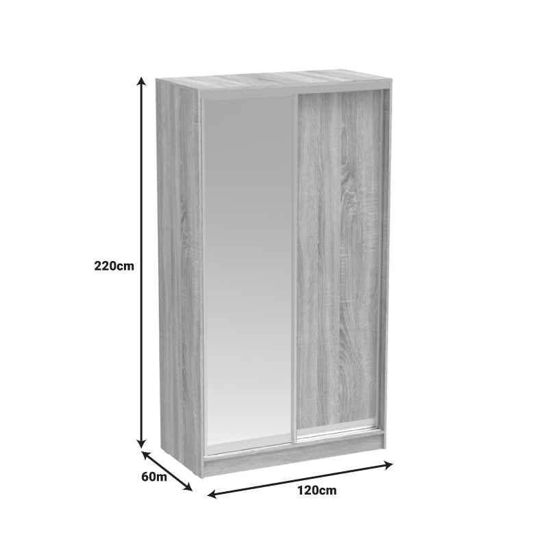 Dulap dormitor cu usi glisante si oglinda Korredor, Sonoma, 120x60x220 cm - Alb