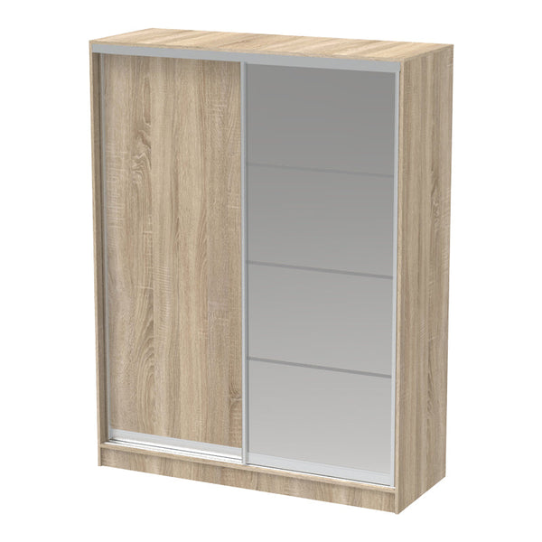 Dulap dormitor cu oglinda Korredor, Alb - Stejar, 160x60x220 cm