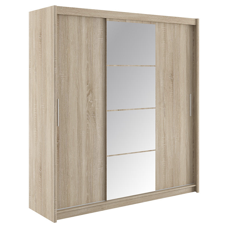Dulap Elodie cu 3 usi culisante cu oglinda, Alb - Sonoma, 200x61x216 cm - Sonoma