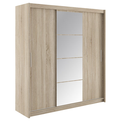 Dulap Elodie cu 3 usi culisante cu oglinda, Alb - Sonoma, 200x61x216 cm