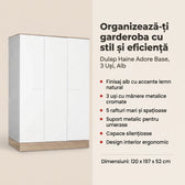 Dulap Haine Adore Base, 3 usi, Alb, 120 x 197 x 52 cm