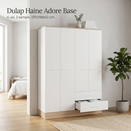 Dulap Haine Adore Base, 4 usi, 2 sertare, Alb, 137 x 198 x 52 cm