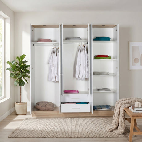 Dulap Haine Adore Base, 6 usi, 2 sertare, Alb, 206 x 224 x 52 cm