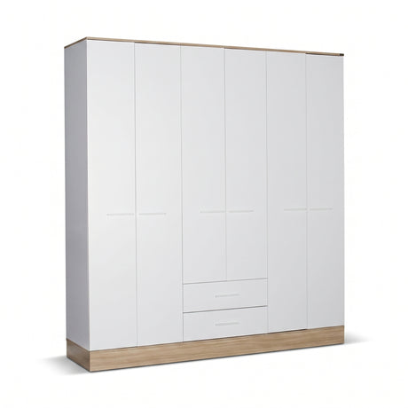 Dulap Haine Adore Base, 6 usi, 2 sertare, Alb, 206 x 224 x 52 cm
