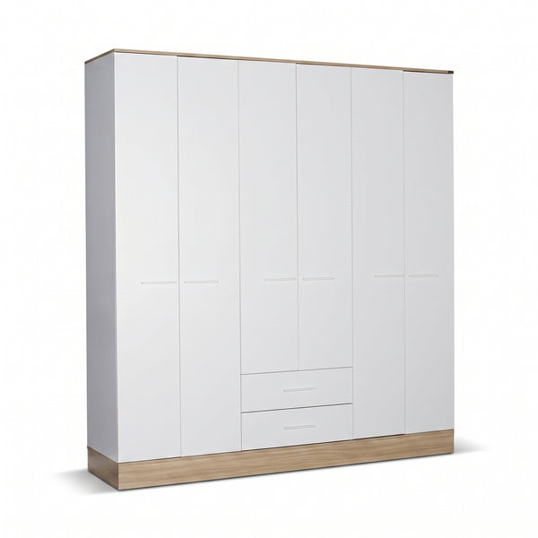 Dulap Haine Adore Base, 6 usi, 2 sertare, Alb, 206x224x52 cm