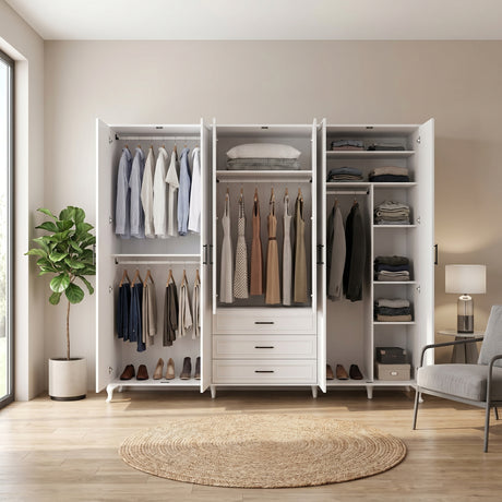 Dulap Haine Adore Country, 6 usi cu 3 sertare, Alb, 240 x 224 x 62 cm