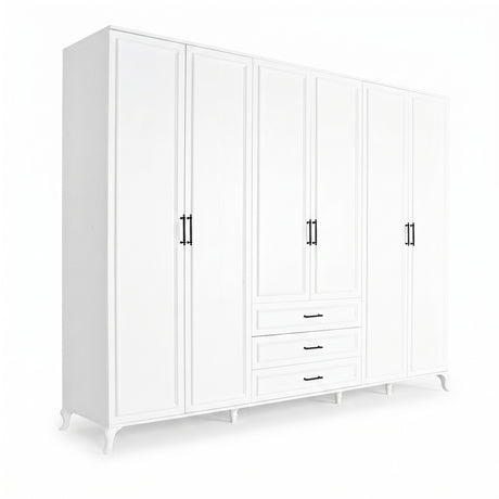 Dulap Haine Adore Country, 6 usi cu 3 sertare, Alb, 240 x 224 x 62 cm
