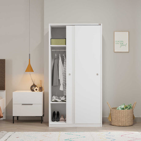 Dulap Haine Adore cu 2 usi glisante si 6 compartimente, Alb, 94x182x52 cm