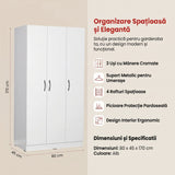 Dulap Haine Adore Diamond 3 Usi cu umeras, Alb, 80x45x170 cm