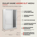 Dulap Haine Adore Elit Mediu, 2 usi glisante cu oglinda, Alb - Natur - Sonoma, 120x182x52 cm - Alb