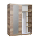 Dulap Haine Adore Elit XL, 2 usi glisante cu oglinda si 3 umarase, Lemn, Natural - Sonoma, 160x207x60 cm, foto produs