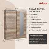 Dulap Haine Adore Elit XL, 2 usi glisante cu oglinda si 3 umarase, Lemn, Natural - Sonoma, 160x207x60 cm