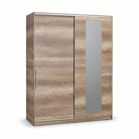Dulap Haine Adore Elit XL, 2 usi glisante cu oglinda si 3 umarase, Lemn, Natural - Sonoma, 160x207x60 cm