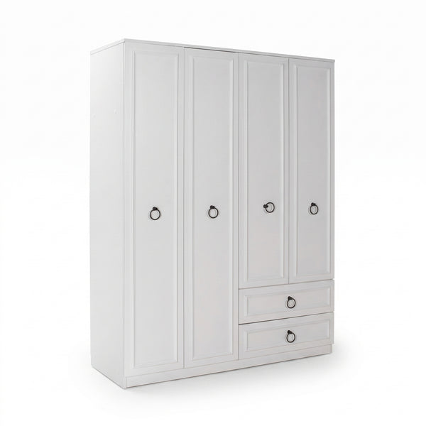 Dulap Haine Adore Hampton, 4 usi si 2 sertare, Alb, 140x185x52 cm