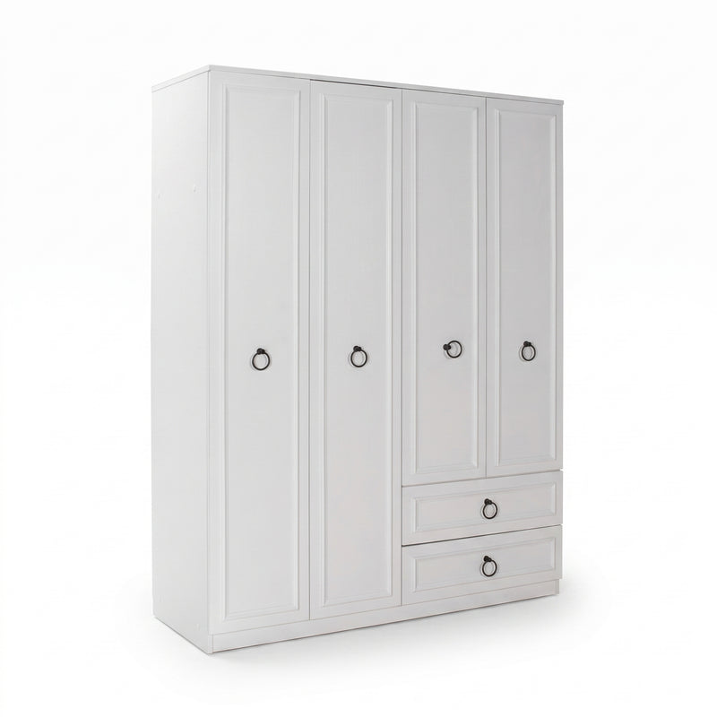 Dulap Haine Adore Hampton, 4 usi si 2 sertare, Alb, 140 x 185 x 52 cm