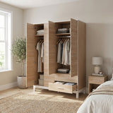 Dulap Haine Adore London, 4 usi si 2 sertare, Alb - Stejar, 159x202x52 cm