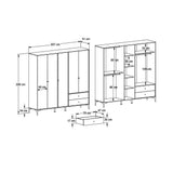 Dulap Haine Adore Madrid cu 5 usi, 2 sertare si oglinda, 207x201x51 cm - Nuc - Antracit