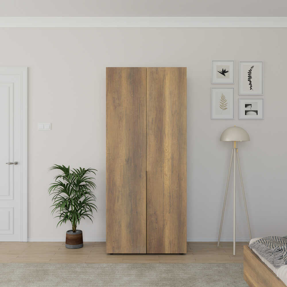 Dulap Haine Adore Oryana cu 2 usi si 5 rafturi, Alb - Nuc, 90x210x62 cm - Nuc
