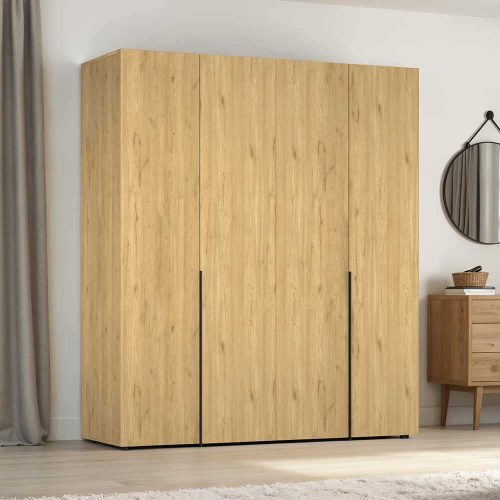 Dulap Haine Adore Oryana cu 4 usi cu rafturi si umerasi, 180x210x62 cm - Stejar