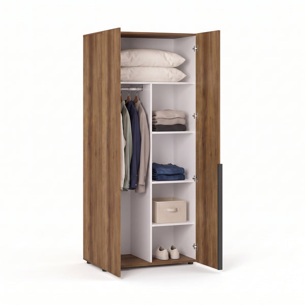 Dulap Haine Adore Oryana cu 5 rafturi si umeras, Alb - Nuc, 90x210x62 cm