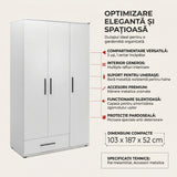 Dulap Haine Adore Trendline, 3 usi, 1 sertar, Alb - Stejar, 103x187x52 cm - Alb