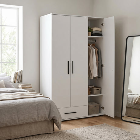 Dulap Haine Adore Trendline, 3 usi, 1 sertar, Alb - Stejar, 103x187x52 cm
