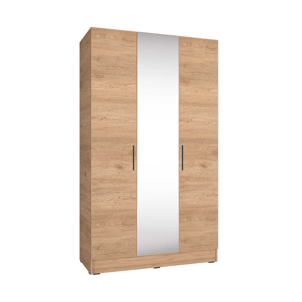 Dulap Haine Adore Trendline cu 3 usi si oglinda, Alb - Stejar, 120x207x53 cm - Stejar